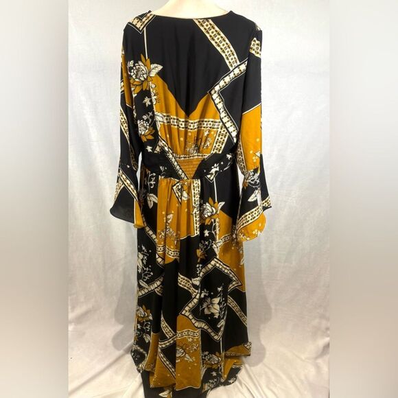City Chic black & mustard yellow patterned corset smocked top maxi dress size 16 - Picture 5 of 9